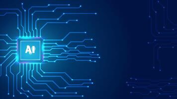 Circuit board abstract with artificial intelligence logo chip technology or central processing unit AI. Blue pattern background editable vector
