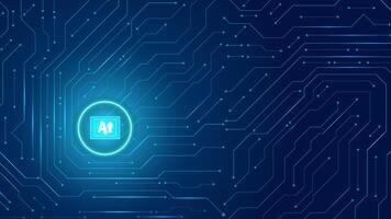 Artificial intelligence icon or AI circuit board. Abstract modern technology blue dark background. editable vector