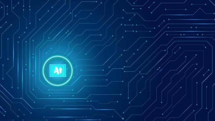Artificial intelligence icon or AI circuit board. Abstract modern technology blue dark background. editable