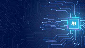Circuit board abstract with artificial intelligence logo chip technology or central processing unit AI. Blue pattern background editable vector