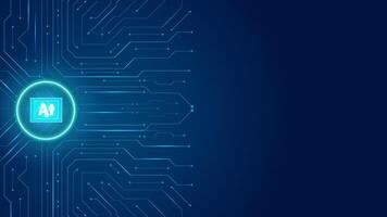 Artificial intelligence icon or AI circuit board. Abstract modern technology blue dark background. editable vector
