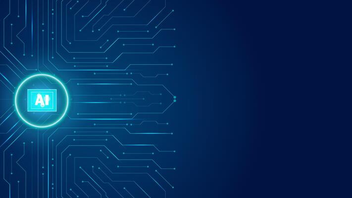 Artificial intelligence icon or AI circuit board. Abstract modern technology blue dark background. editable