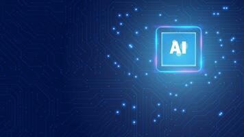 Circuit board abstract with artificial intelligence logo chip technology or central processing unit AI. Blue pattern background editable vector