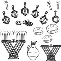 Hanukkah Doodle Black Clipart Set of Traditional Symbols, Hand-Drawn Icon Collection vector