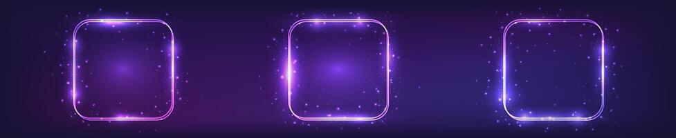 Neon double rounded square frame with shining effects vector