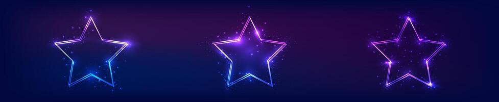 Neon double frame in star form with shining effects vector