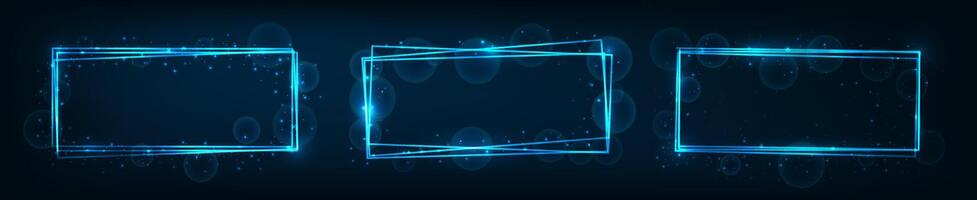 Neon rectangular frame with shining effects and sparkles vector