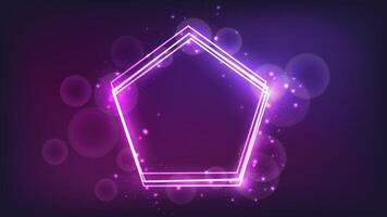 Neon frame in pentagon form with shining effects and sparkles vector