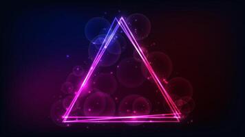 Neon triangular frame with shining effects and sparkles vector