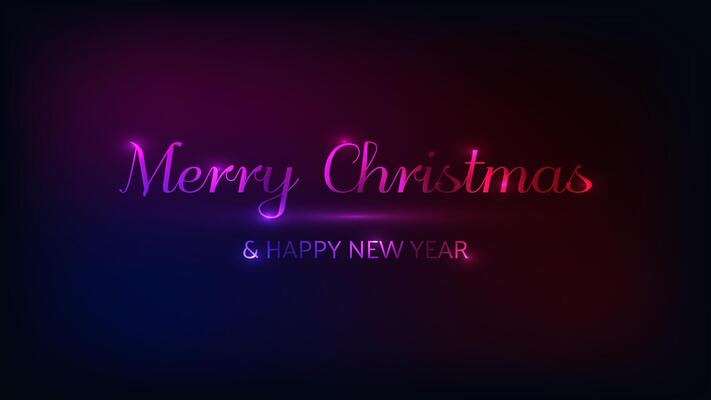 Merry Christmas and Happy New Year neon background