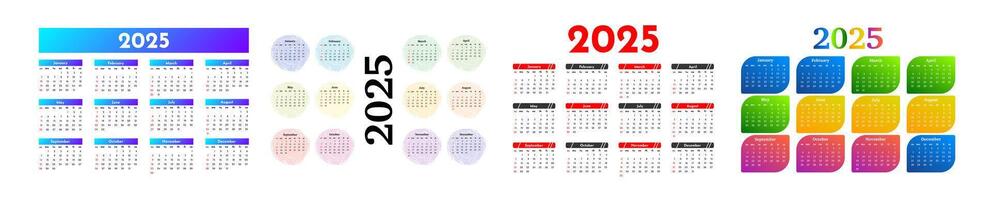 Set of calendars for 2025 isolated on a white background vector