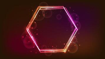 Neon hexagon frame with shining effects and sparkles vector