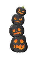 Stack of Jack O Lanterns, Cute Glowing Halloween Pumpkins, Creepy Spooky Scary Decorations vector