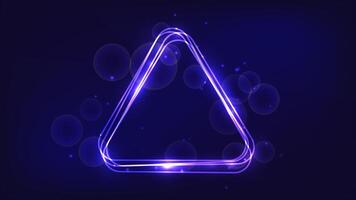 Neon rounded triangle frame with shining effects and sparkles vector