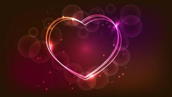 Neon frame in heart form with shining effects and sparkles vector