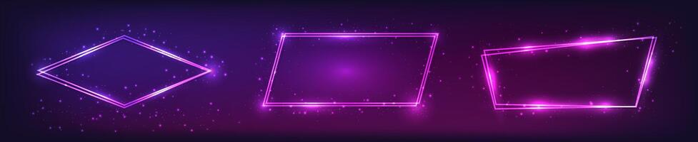 Set of three neon double frames with shining effects vector