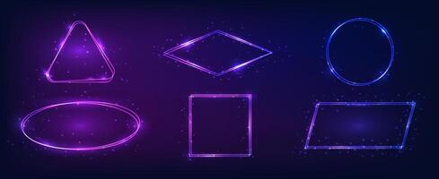 Neon double frame with shining effects vector
