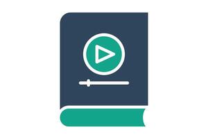 Tutorial icon. solid icon style. book with play sign. icon related to online course. education elements illustration vector