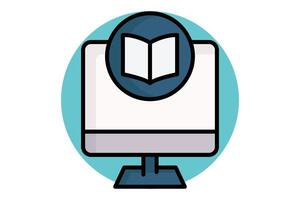 Elearning colored outline icon. monitor with open book. icon related to online course. education elements illustration vector