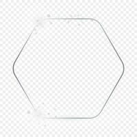 Silver glowing rounded hexagon frame with sparkles vector