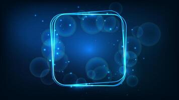 Neon rounded square frame with shining effects vector