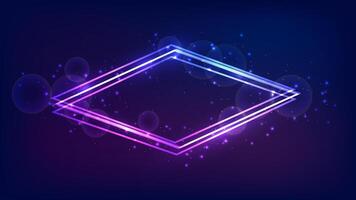 Neon rhombus frame with shining effects and sparkles vector