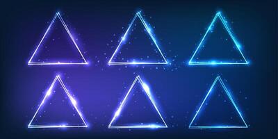 Neon double triangular frame with shining effects vector