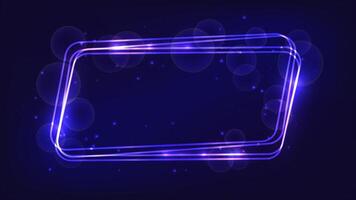 Neon rounded parallelogram frame with shining effects and sparkles vector