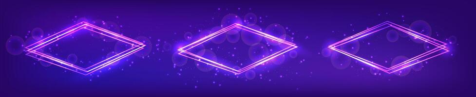 Neon rhombus frame with shining effects and sparkles vector