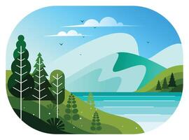 Beautiful view of the lake and the mountains on forest vector