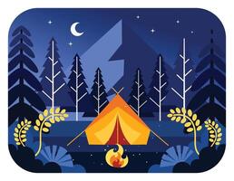 Camping at night in the forest vector