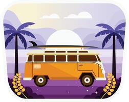 Traveling on beach with car vector