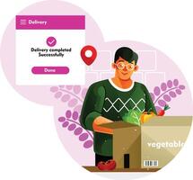 Man is opening a delivery box of vegetables vector