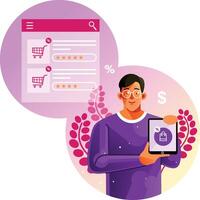 Man are shopping using an application on mobile vector