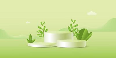 white podium for product display with nature background vector