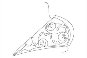 One continuous single line art drawing of delicious cheese pizza outline vector