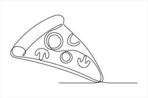 Continuous one line drawing of delicious cheese pizza design outline vector