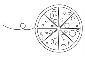 One continuous single line art drawing of delicious cheese pizza outline minimalism vector