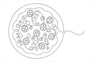 Continuous one line drawing of delicious cheese pizza design outline illustration vector