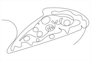illustration one continuous single line art drawing of delicious cheese pizza design vector