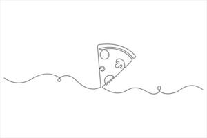 Continuous one line drawing of delicious cheese pizza design vector