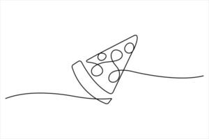 One continuous single line art drawing of delicious cheese pizza design vector