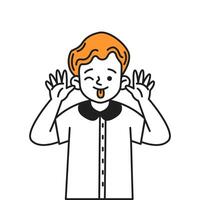 Mischievous little boy making funny face color line icon. Child sticking out tongue and winking character doodle illustration on white vector
