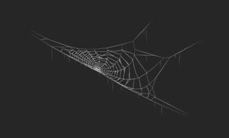Mysterious spider web in dark corner realistic icon. Web adding scary touch to Hallowing decoration 3d object illustration on black vector