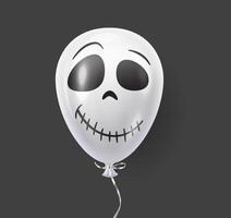 White balloon with spooky skull face realistic illustration. Halloween party design idea 3d object image on black background vector