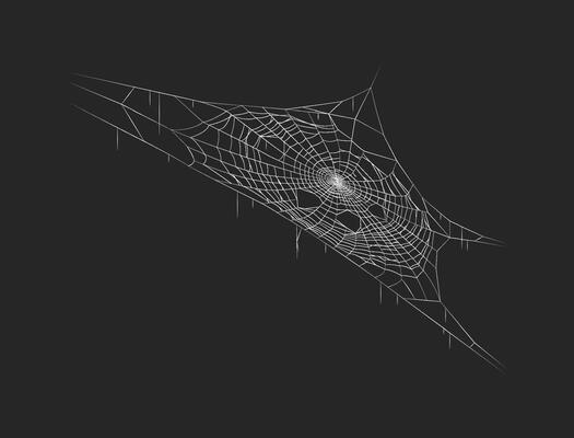 Spooky spider web hanging in darkness realistic icon. Web evoking fear and danger for Halloween decoration 3d object illustration on black