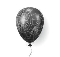 Black balloon with spider web pattern realistic illustration. Detail creating Halloween atmosphere 3d object image on white background vector