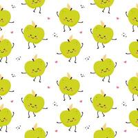 Funny green apple characters seamless pattern vector