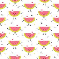 Seamless pattern of funny watermelon characters vector
