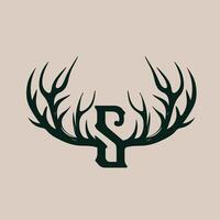 The letter s is shown in the middle of a deer's antlers vector